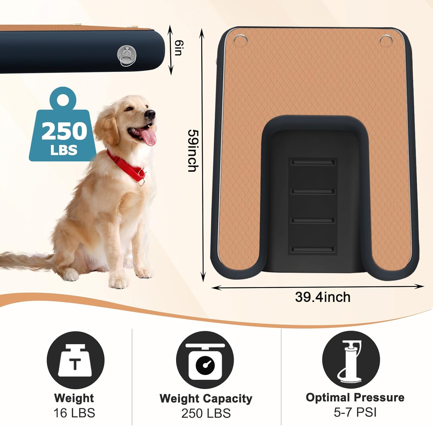 Inflatable Dog Water Ramp, Dog Floats Ladder Non-Slip EVA Foam with Dog Boat Ramp for Pools, Boats, Docks, Sea and Lake, Pet Water Dock Platform for Dogs Up to 220LBS